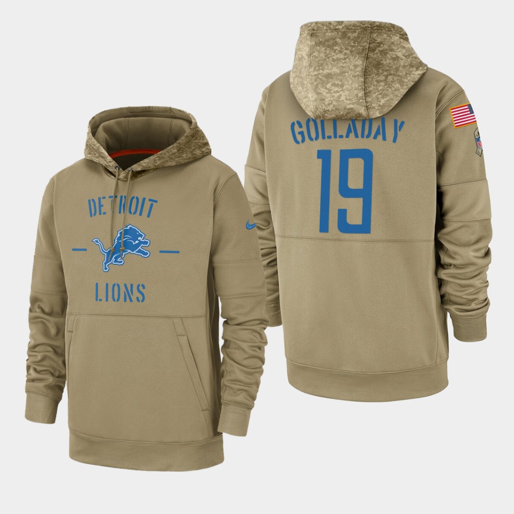 Men's Detroit Lions #19 Kenny Golladay Tan 2019 Salute to Service Sideline Therma Pullover Hoodie